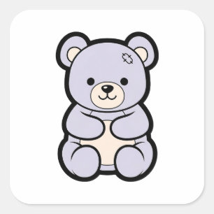 Adesivo Quadrado Ursa Gentil – Ilustração de Animal Fofo Kawaii