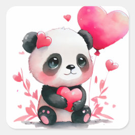 Adesivo Quadrado Ursa Panda Coração Fofo do Dia dos Namorados