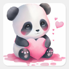Adesivo Quadrado Ursa Panda Coração Fofo do Dia dos Namorados