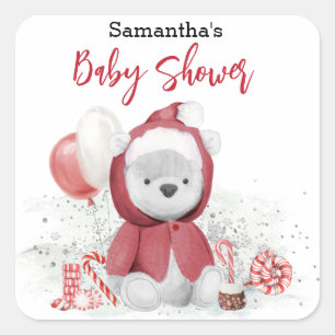 Adesivo Quadrado Ursinho Polar Santa Baby Natal