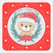 Ursinho Vermelho e Estrelas Brancas Feliz Natal
