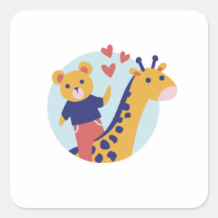 Adesivo Quadrado Urso bonito e girafa