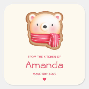 Adesivo Quadrado Urso Bonito Rosto numa Cozinha de Natal Vermelha