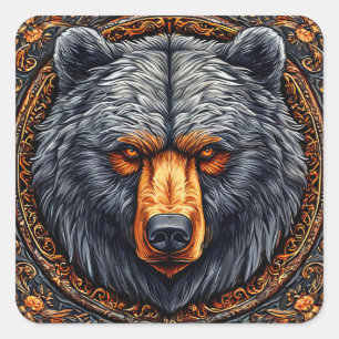 Adesivo Quadrado Urso com Decoração Floral para Amantes da Natureza