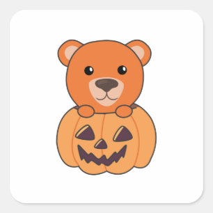 Adesivo Quadrado Urso De Abóbora Em Urso De Halloween