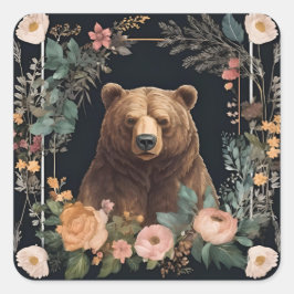 Adesivo Quadrado Urso de Cottagecore