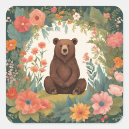 Adesivo Quadrado Urso de Cottagecore