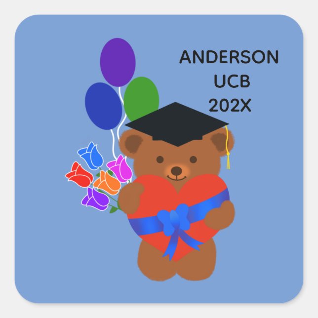 Adesivo Quadrado Urso de Graduação nº 3 Stickers (Frente)