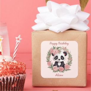 Adesivo Quadrado Urso de Panda Adorável com Flores