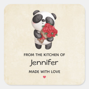 Adesivo Quadrado Urso de Panda Bonito com Kitchen Rose Bouquet