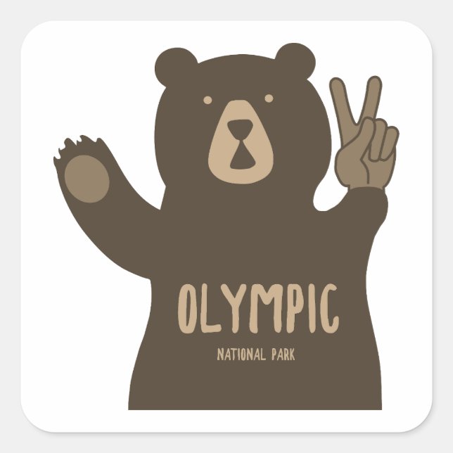 Adesivo Quadrado Urso de Paz do Parque Nacional da olimpiadas (Frente)