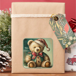 Adesivo Quadrado Urso de pelúcia de Natal vintage