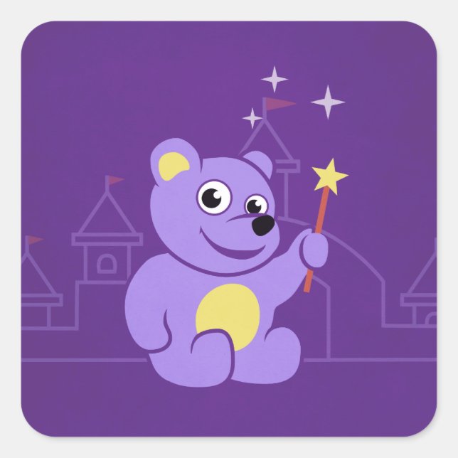 Adesivo Quadrado Urso de Teddy Da Fada Roxo (Frente)