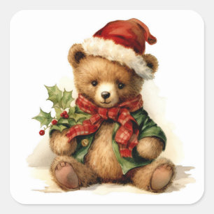 Adesivo Quadrado Urso de Teddy de Natal