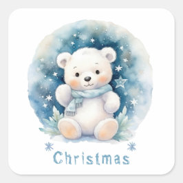 Adesivo Quadrado Urso de Teddy e Natal