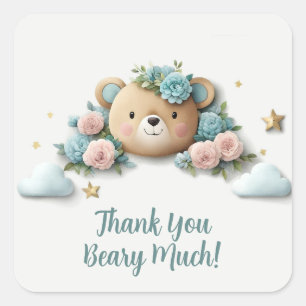 Adesivo Quadrado Urso de Teddy Floral