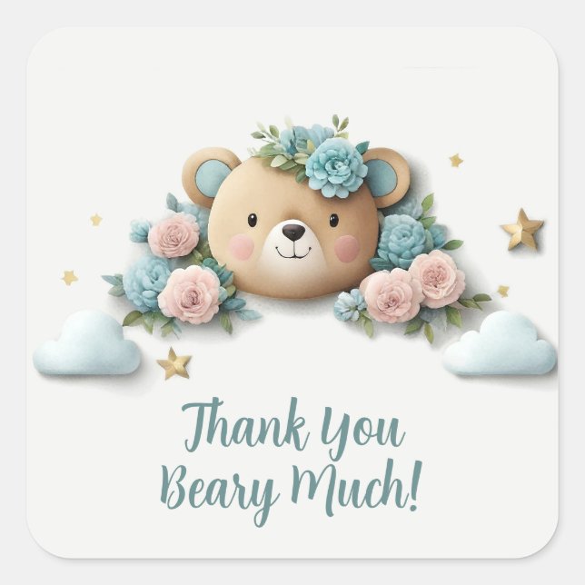 Adesivo Quadrado Urso de Teddy Floral (Frente)