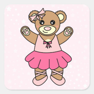 Adesivo Quadrado Urso de ursinho bonito da dança da bailarina -