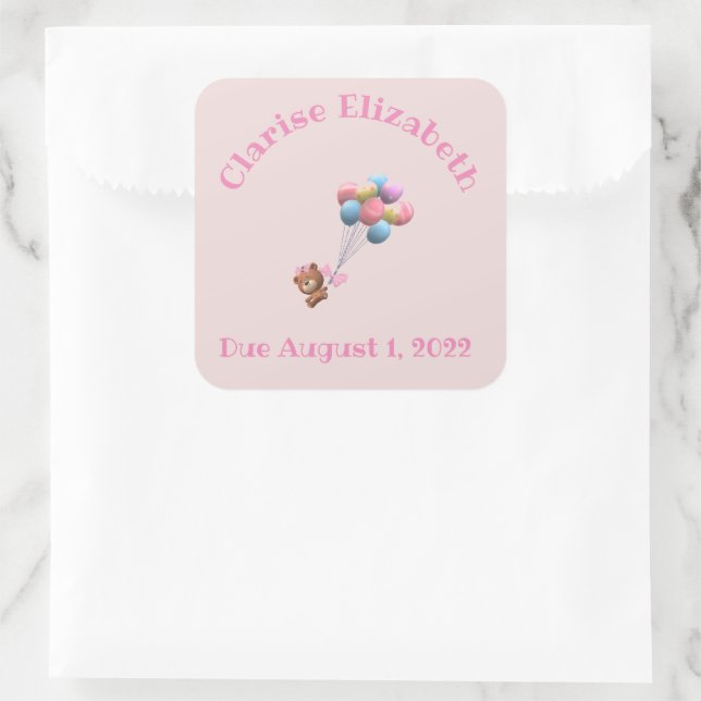 Adesivo Quadrado Urso e Balões Cons Personalizados (Bolsa)