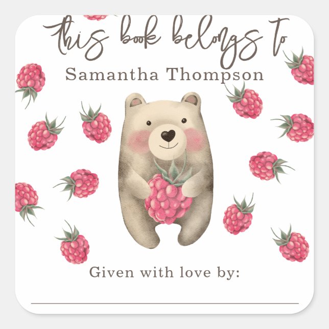 Adesivo Quadrado Urso - este livro pertence a (Frente)