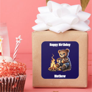Adesivo Quadrado Urso fofo para o Dia dos Pais ou Aniversário