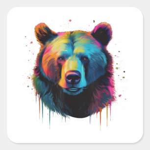 Adesivo Quadrado Urso Grizzly Aproxima Urso Cinza Grande Pop