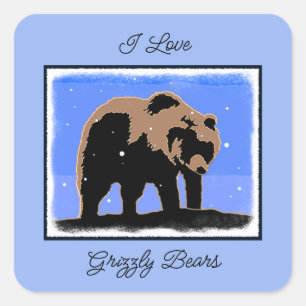 Adesivo Quadrado Urso Grizzly no inverno - Arte original sobre a vi