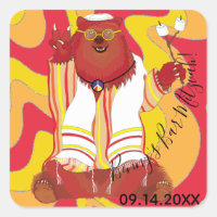 Urso Hippie Quadrado do bar Mitzvah Sticker