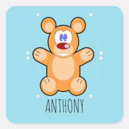 Adesivo Quadrado Urso marrom, monograma, de pelúcia azul