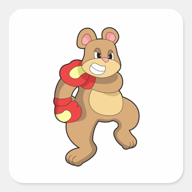 Adesivo Quadrado Urso na caixa com luvas in a box (Frente)
