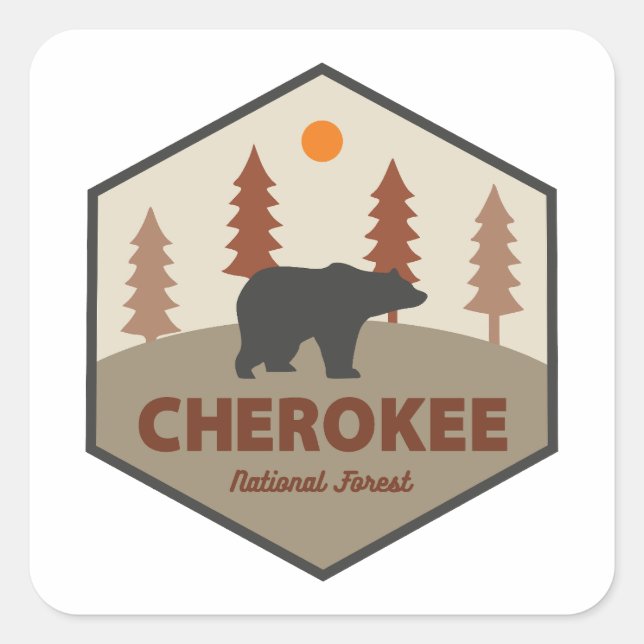 Adesivo Quadrado Urso Nacional da Floresta Nacional Cherokee (Frente)