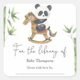 Adesivo Quadrado Urso panda e bambu- Ex-libris para chá de bebê