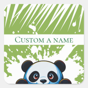 Adesivo Quadrado Urso Panda Fofo Folhas Tropicais Quadrado Personal