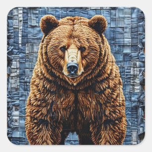 Adesivo Quadrado Urso Pardo Presente Poderoso da Vida Selvagem