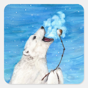 Adesivo Quadrado Urso polar com Marshmallow brindado
