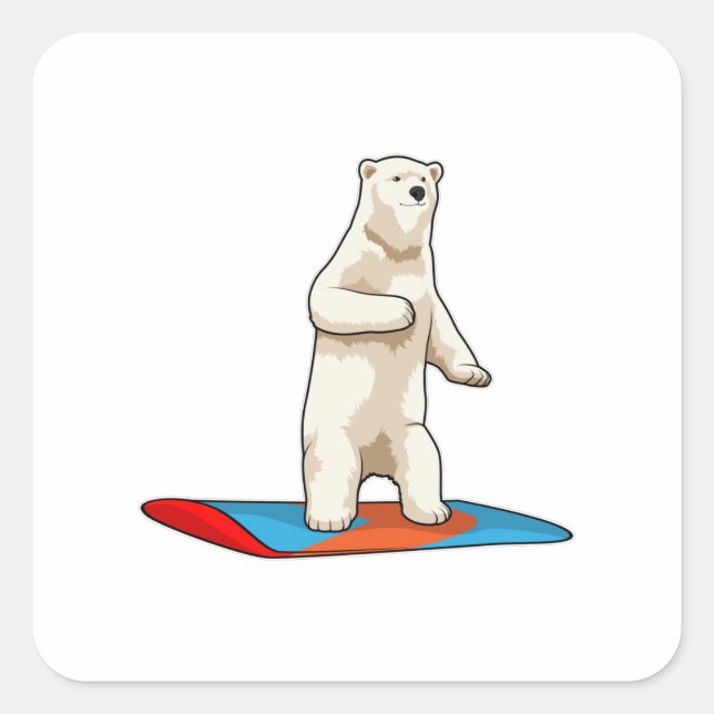 Adesivo Quadrado Urso polar como Snowboarder com Snowboard (Frente)