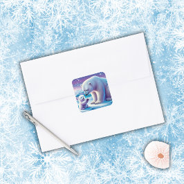 Adesivo Quadrado Urso Polar de mamãe com Cubo |