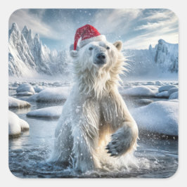 Adesivo Quadrado Urso Polar De Natal Na Água Árctica