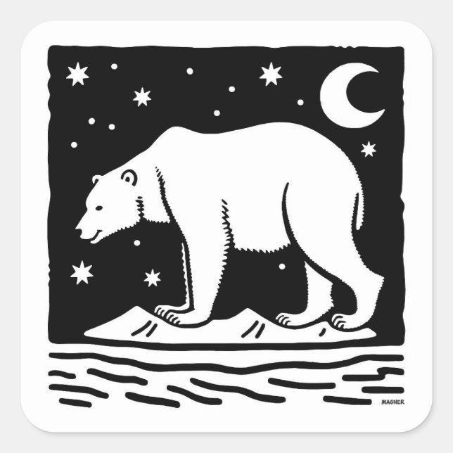 Adesivo Quadrado Urso Polar De Surfe De Gelo (Frente)