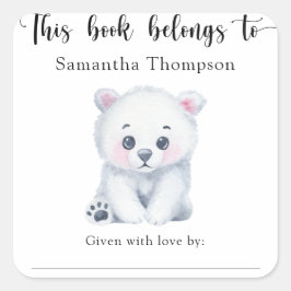 Adesivo Quadrado Urso polar - este livro pertence a
