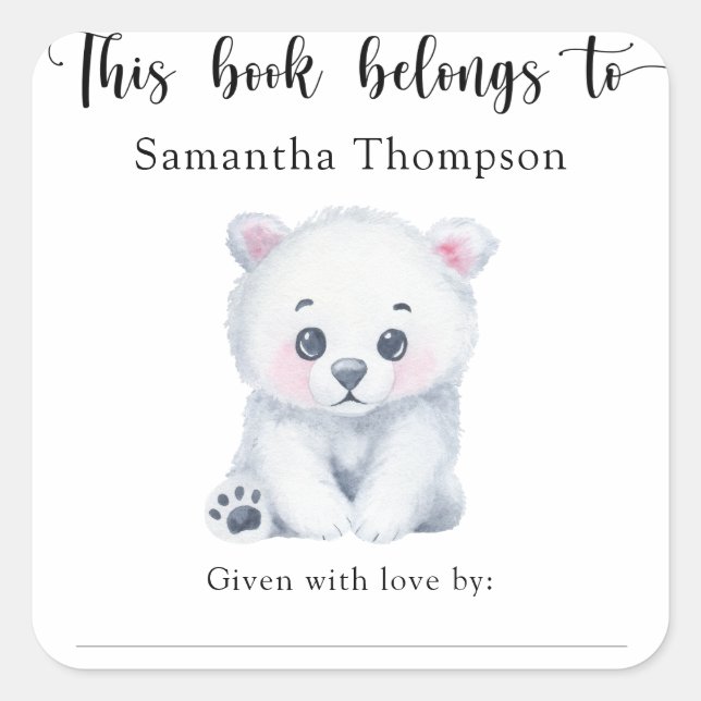 Adesivo Quadrado Urso polar - este livro pertence a (Frente)
