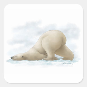 Adesivo Quadrado Urso Polar Fofo Desenho Animado na neve