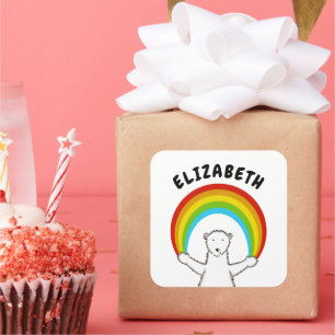 Adesivo Quadrado Urso Polar Personalizado e Arco-íris