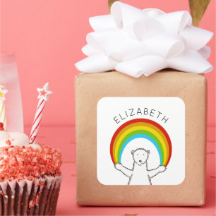 Adesivo Quadrado Urso Polar Personalizado e Arco-íris