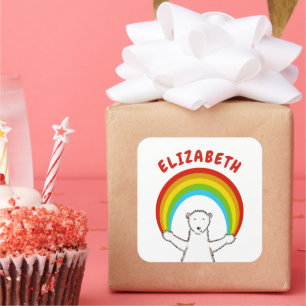Adesivo Quadrado Urso Polar Personalizado e Arco-íris