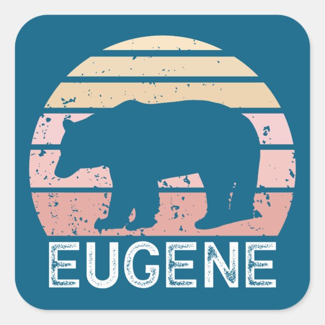 Adesivo Quadrado Urso Retro de Eugene Oregon (Frente)