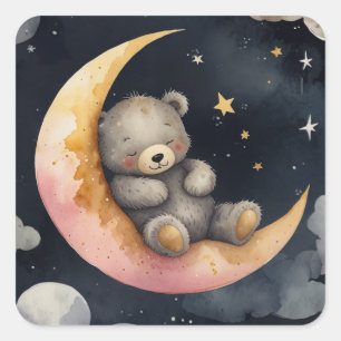 Adesivo Quadrado Urso Sonolento na Lua
