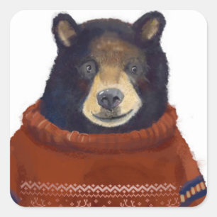 Adesivo Quadrado Urso vermelho da camisola da rena