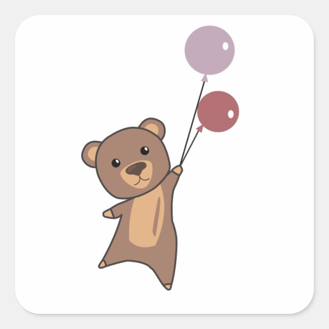 Adesivo Quadrado Urso Voa Com Balões De Animais Curiosos (Frente)