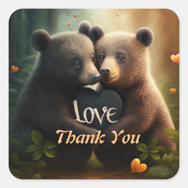 Adesivo Quadrado Ursos bonitos apaixonados se abraçando (Frente)